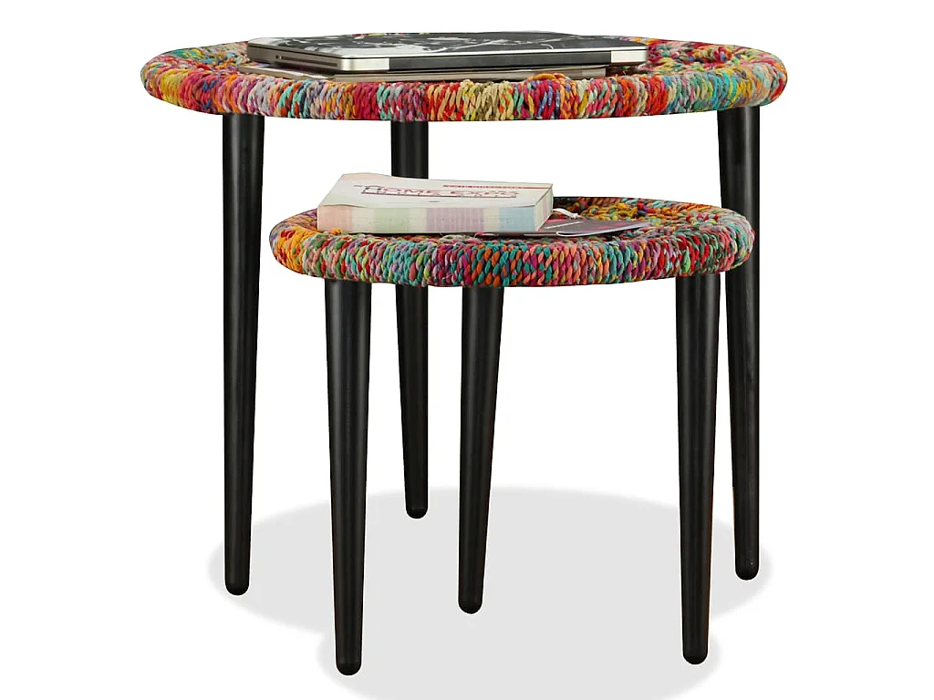 Table basse 2 pcs Détails tissés chindi Multicolore