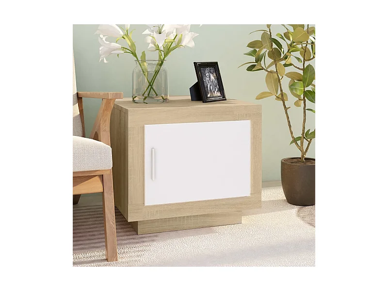 Mesa de centro madera de ingeniería blanco y Sonoma 51x50x45 cm