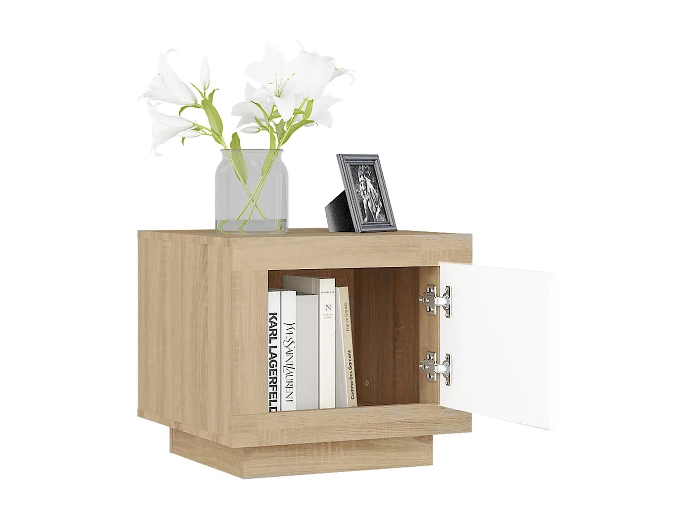 Salontafel 51x50x45 cm bewerkt hout wit en sonoma eikenkleurig