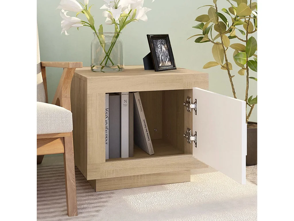 Salontafel 51x50x45 cm bewerkt hout wit en sonoma eikenkleurig