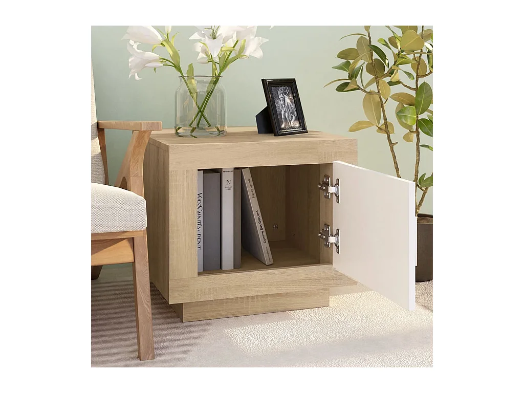 Mesa de centro madera de ingeniería blanco y Sonoma 51x50x45 cm