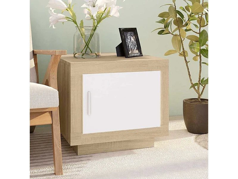 Table basse blanc et chêne sonoma 51x50x45 cm bois d'ingénierie