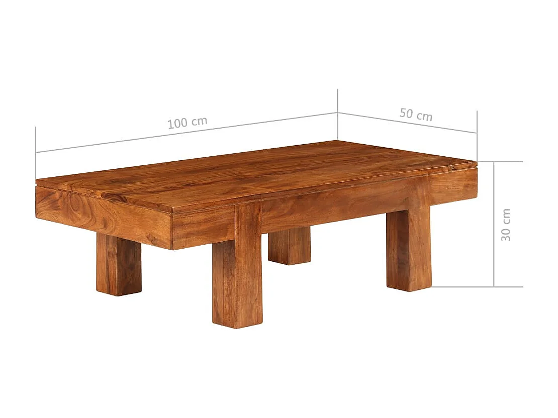 Table basse Bois d'acacia solide avec finition miel 100x50x30cm