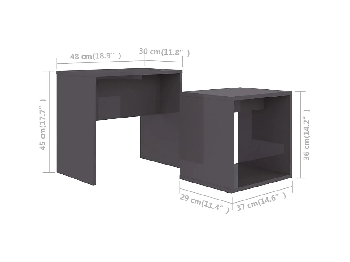 Couchtisch-Set Hochglanz-Grau 48x30x45 cm Holzwerkstoff