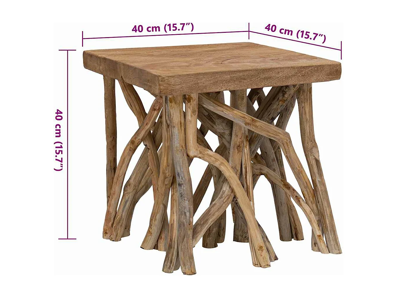 Table basse en rondin 40x40x40 cm bois de récupération mélangé