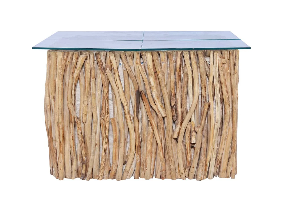 Couchtisch mit Glasplatte 66x66x40 cm Massivholz Teak