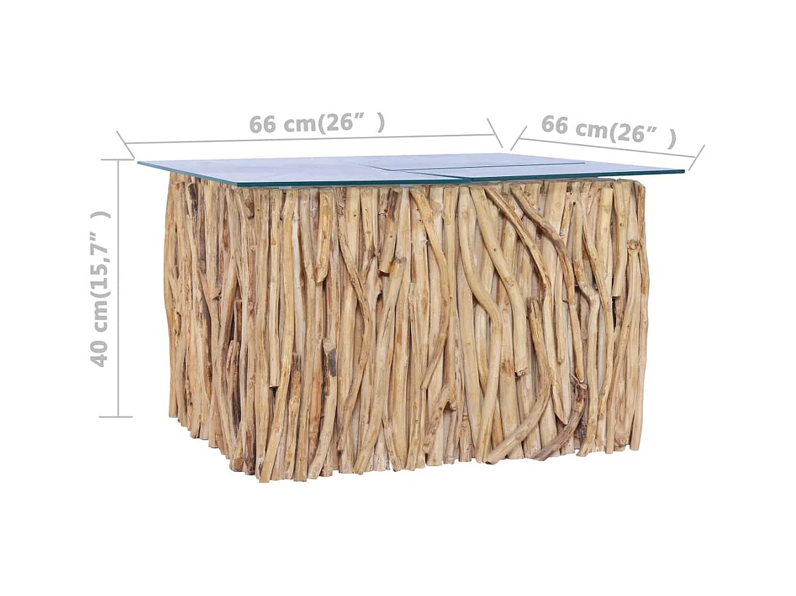 Couchtisch mit Glasplatte 66x66x40 cm Massivholz Teak