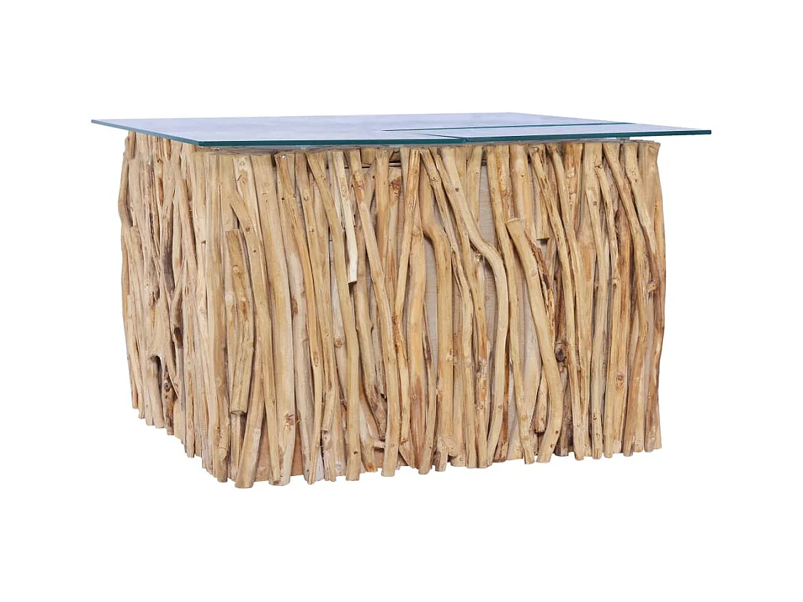 Couchtisch mit Glasplatte 66x66x40 cm Massivholz Teak