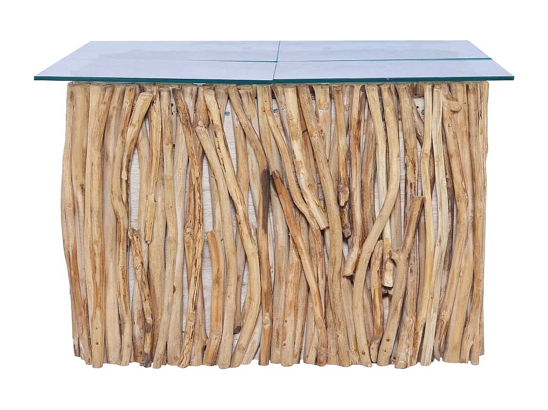 Salontafel met glazen blad 66x66x40 cm massief teakhout
