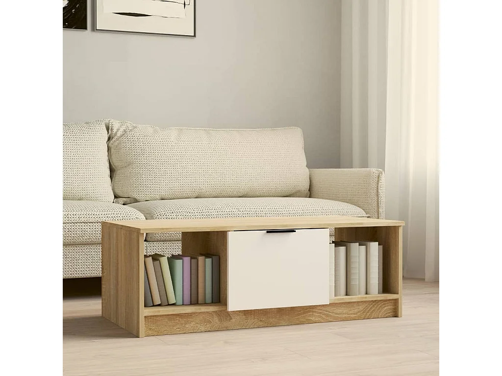Tavolino Bianco e Rovere Sonoma 102x50x36 cm Legno Multistrato