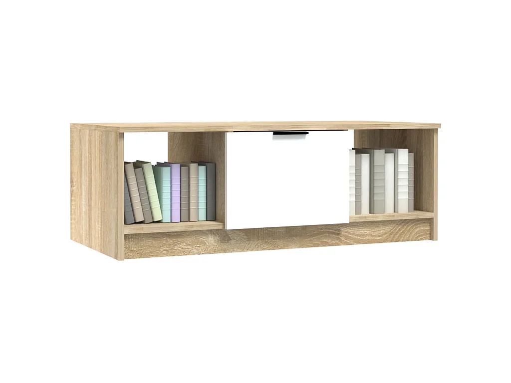 Tavolino Bianco e Rovere Sonoma 102x50x36 cm Legno Multistrato