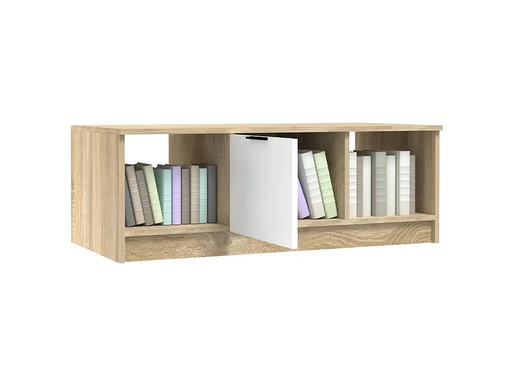 Tavolino Bianco e Rovere Sonoma 102x50x36 cm Legno Multistrato
