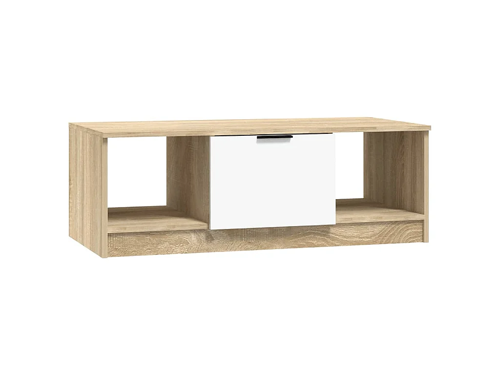 Table basse blanc et chêne sonoma 102x50x36cm bois d'ingénierie