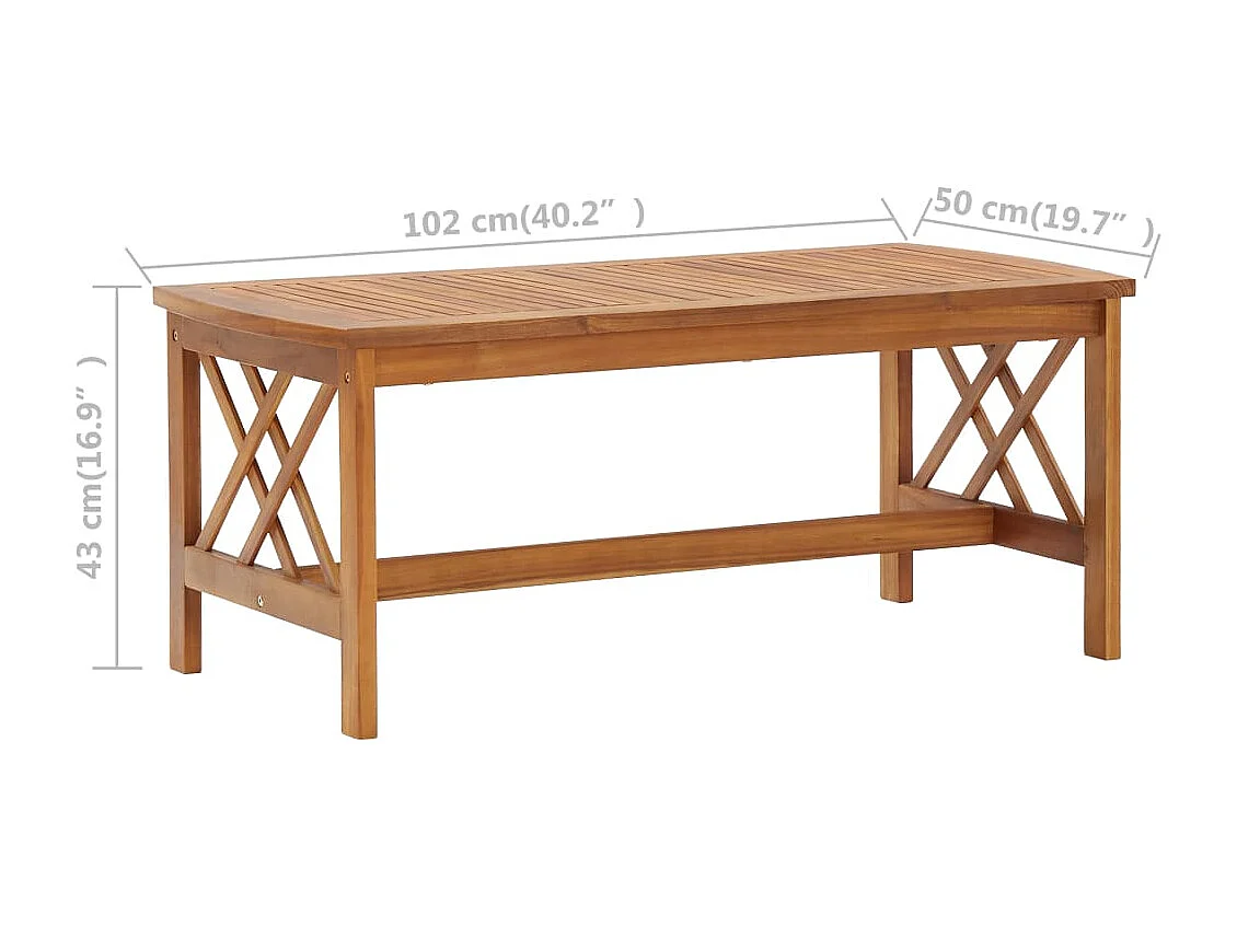 Tavolino da Salotto 102x50x43 cm in Legno Massello di Acacia