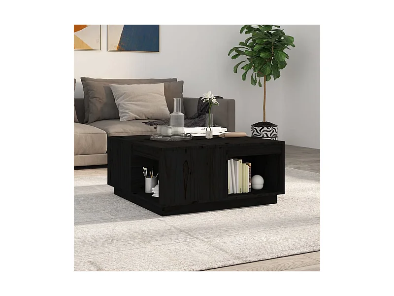 Couchtisch Schwarz 80x81x36,5 cm Massivholz Kiefer