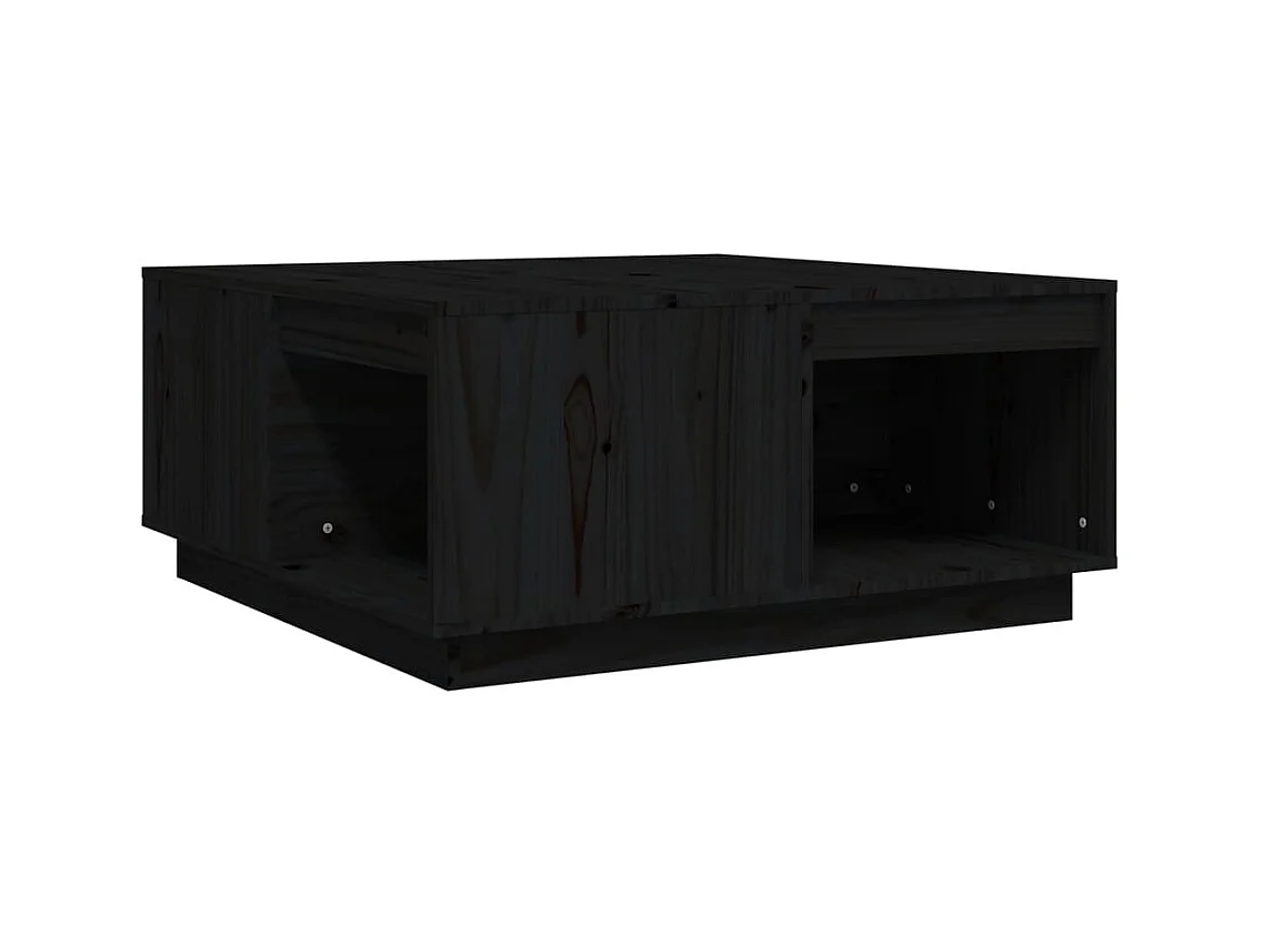 Tavolino da Salotto Nero 80x81x36,5 cm Legno Massello di Pino