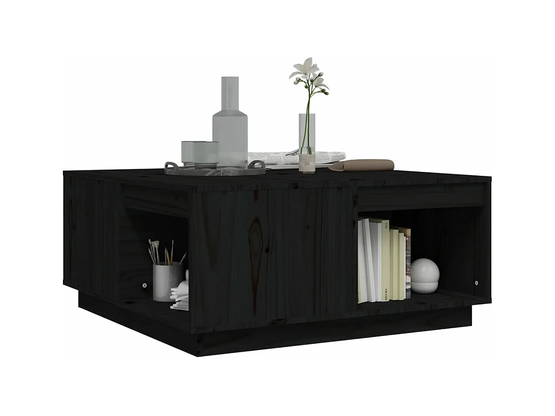 Tavolino da Salotto Nero 80x81x36,5 cm Legno Massello di Pino