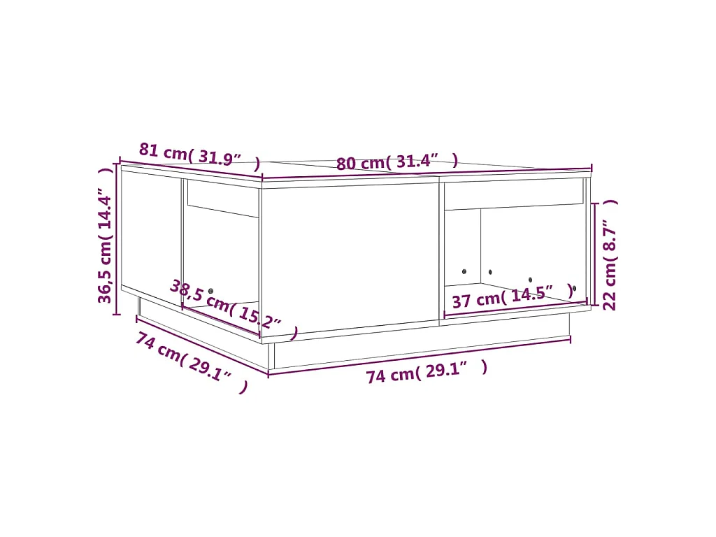Couchtisch Schwarz 80x81x36,5 cm Massivholz Kiefer
