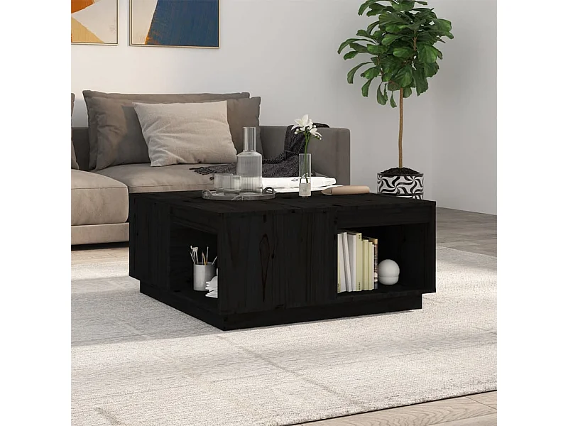 Table basse Noir 80x81x36,5 cm Bois massif de pin