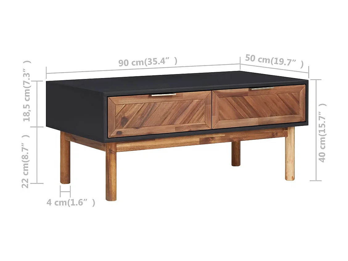 Table basse 90x50x40 cm Bois d'acacia massif et MDF