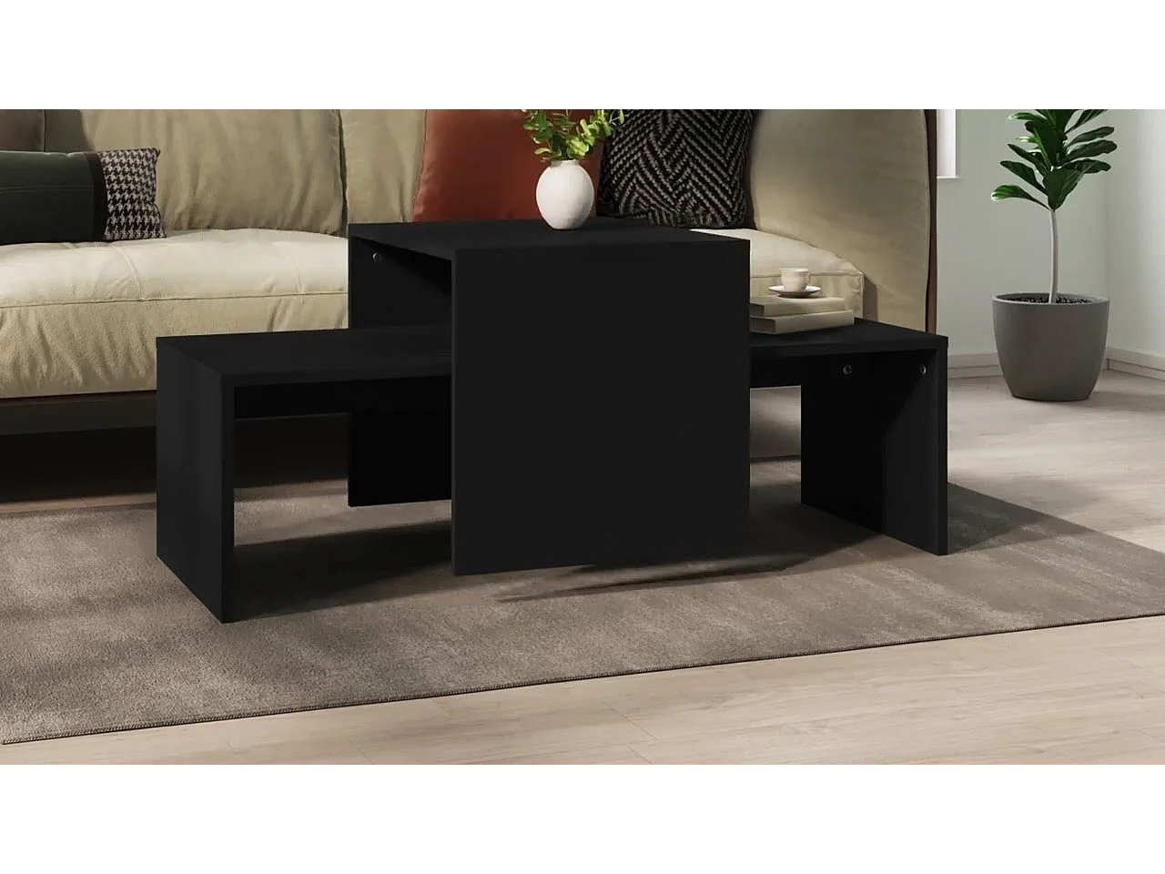 Salontafelset 100x48x40 cm bewerkt hout zwart