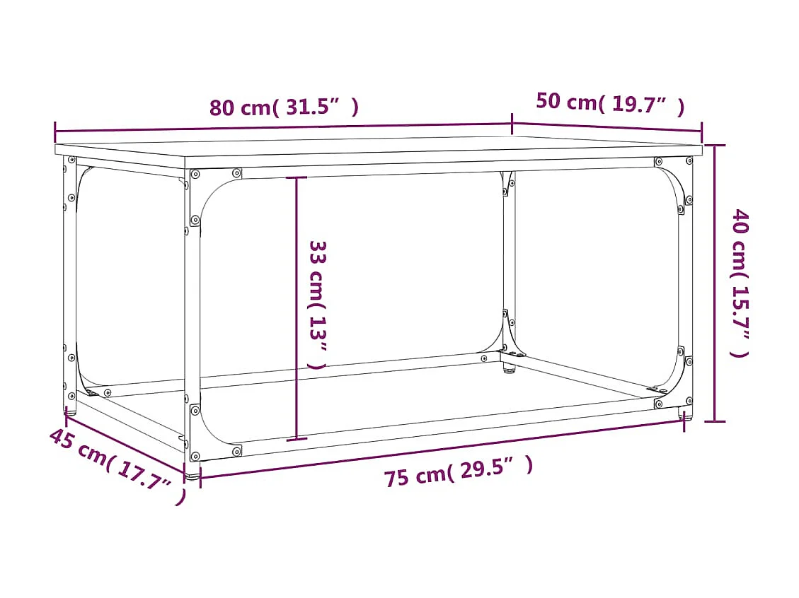 Tavolino Rovere Marrone 80x50x40cm in Legno Multistrato e Ferro