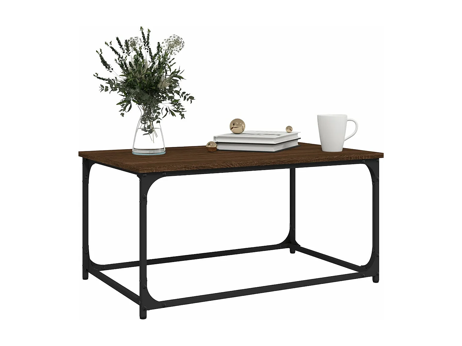 Tavolino Rovere Marrone 80x50x40cm in Legno Multistrato e Ferro