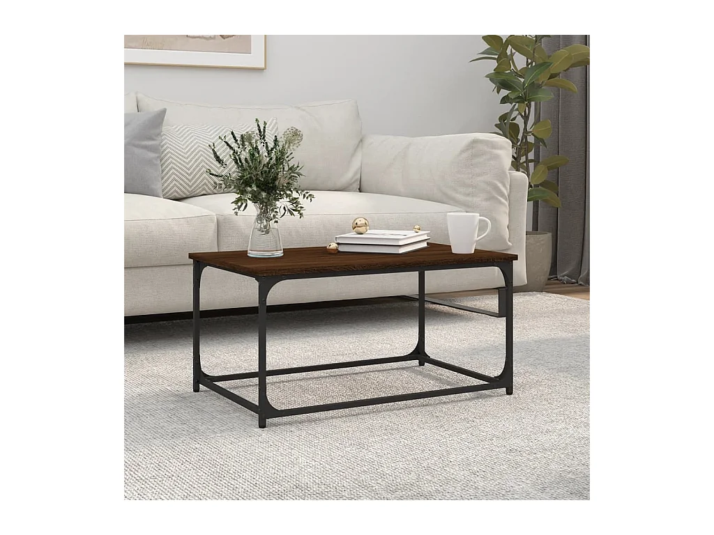 Table basse Chêne marron 80x50x40 cm Bois d'ingénierie et fer