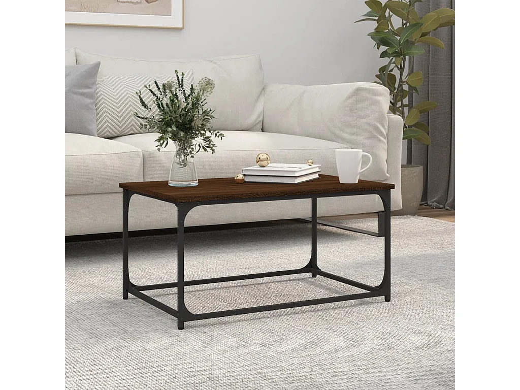 Table basse Chêne marron 80x50x40 cm Bois d'ingénierie et fer