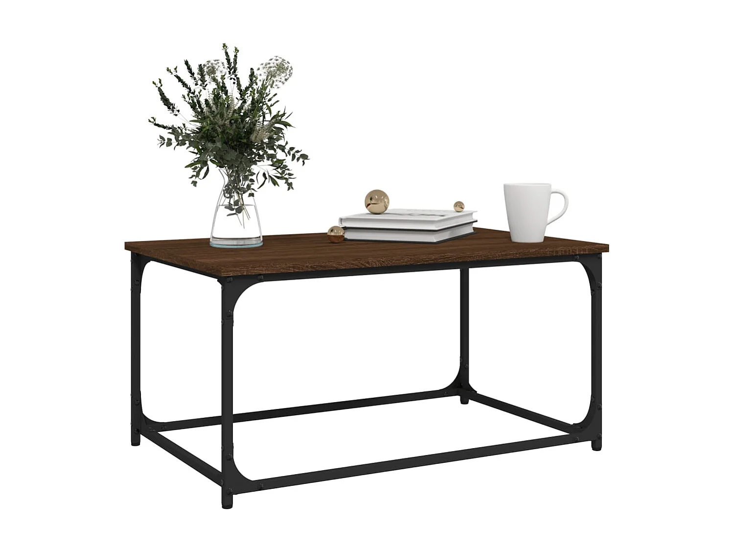 Table basse Chêne marron 80x50x40 cm Bois d'ingénierie et fer