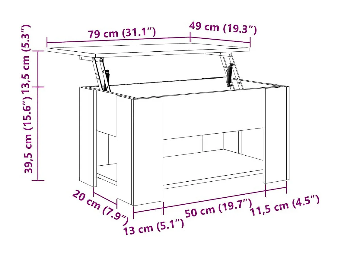 Salontafel 79x49x41 cm bewerkt hout gerookt eikenkleurig