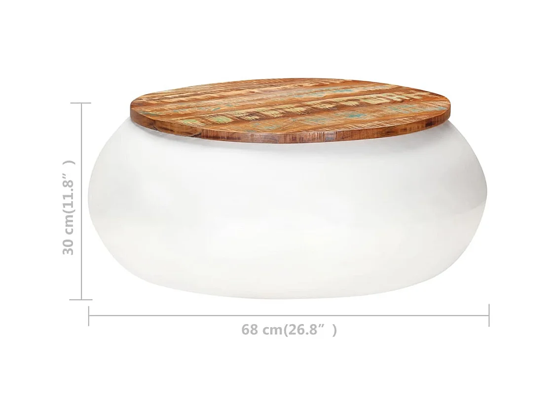 Tavolino da Salotto Bianco 68x68x30 cm Legno di Recupero