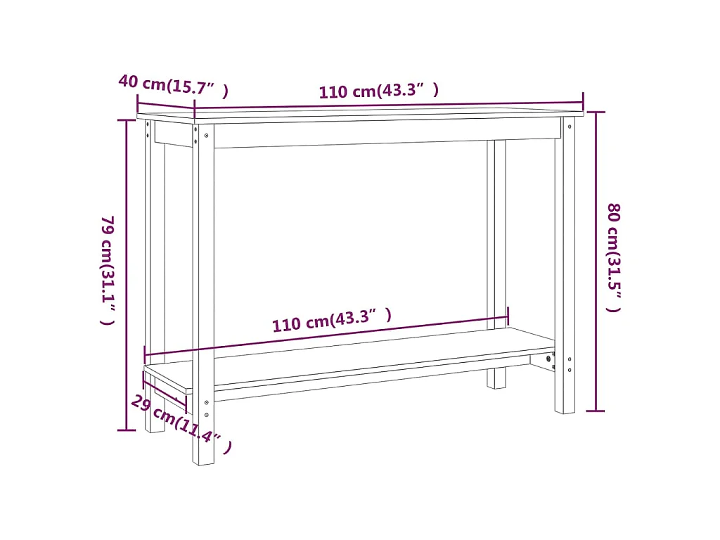 Table console 110x40x80 cm Bois massif de pin