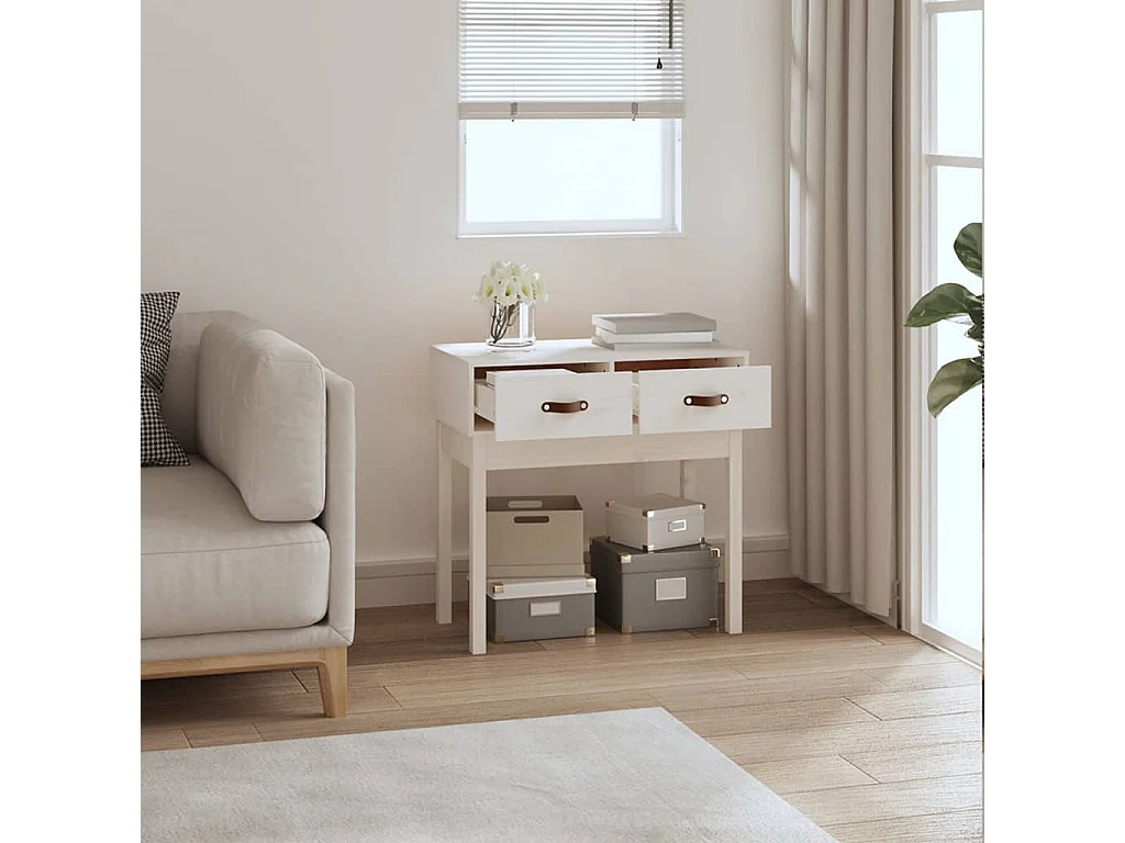 Table console Blanc 76,5x40x75 cm Bois massif de pin