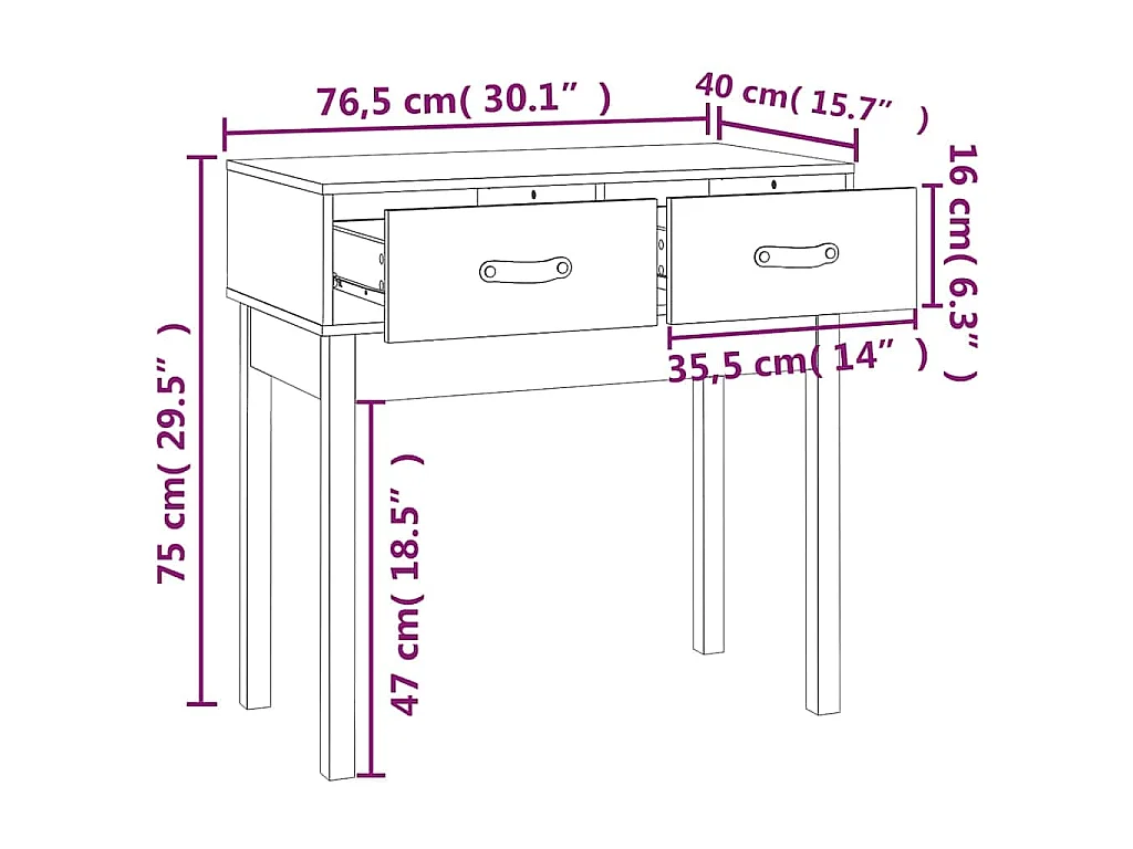Table console Blanc 76,5x40x75 cm Bois massif de pin