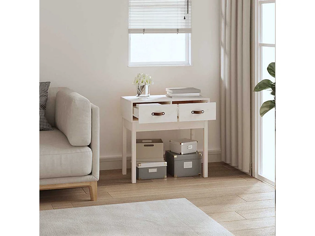 Table console Blanc 76,5x40x75 cm Bois massif de pin