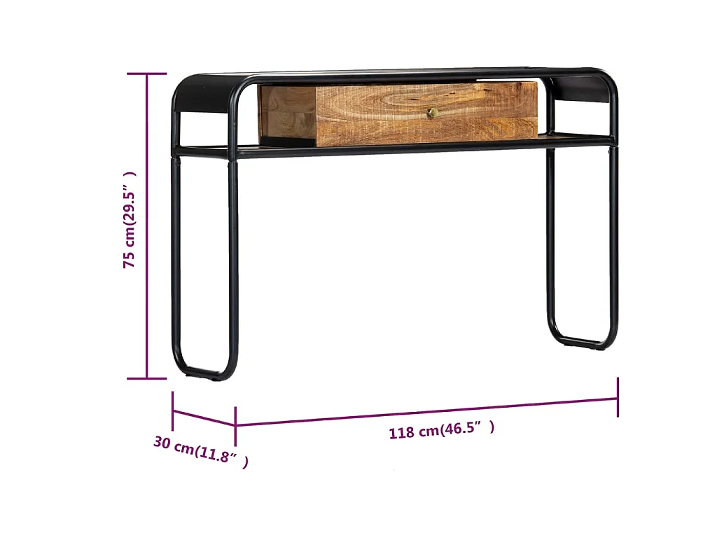 Tavolo Consolle 118x30x75 cm in Legno Massello di Mango
