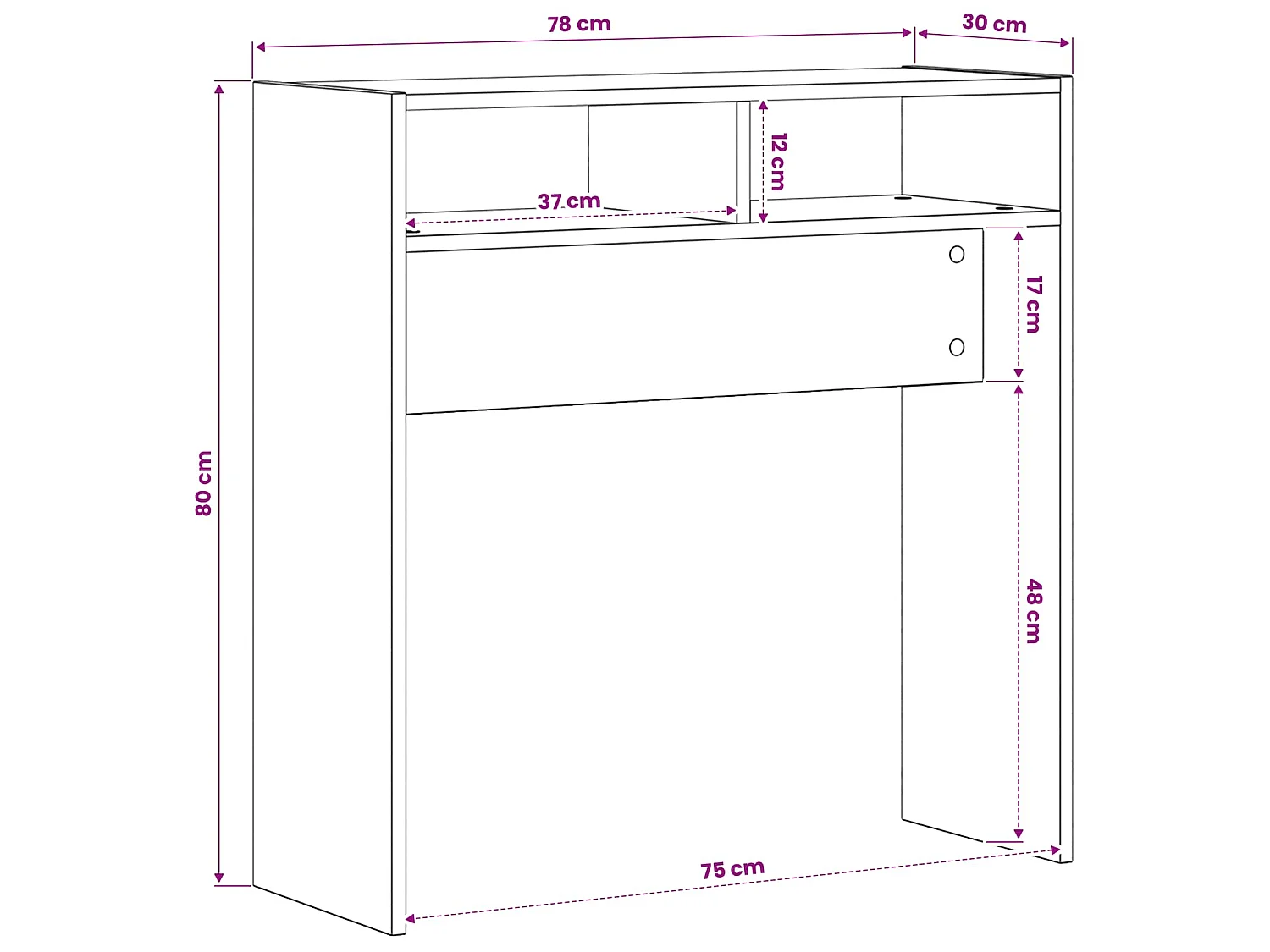 Tavolino Consolle Bianco 78x30x80 cm in Legno Multistrato