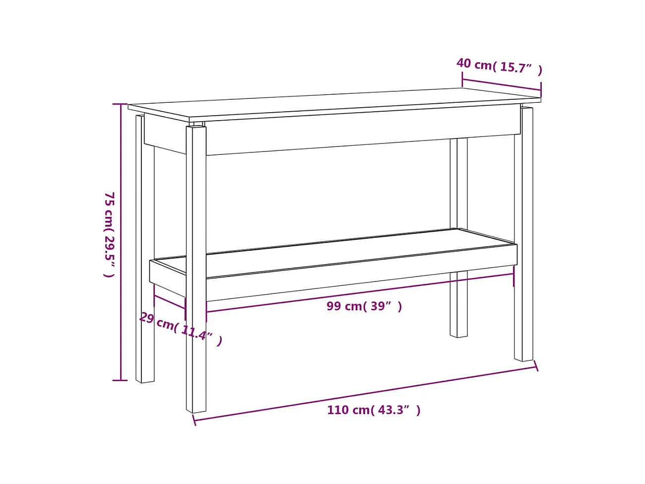 Table console Blanc 110x40x75 cm Bois de pin solide