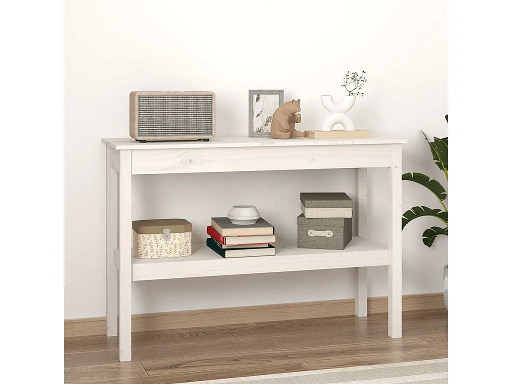 Mesa consola de madera maciza de pino blanco 110x40x75 cm