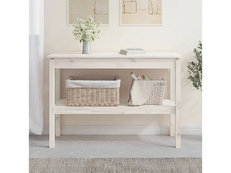 Tavolo Consolle Bianco 110x40x75 cm in Legno Massello di Pino