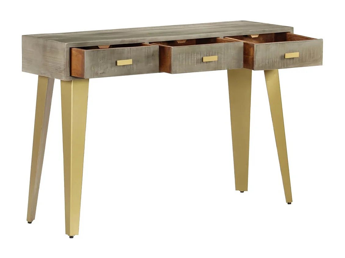 Tavolo Consolle Massello di Mango Grigio e Ottone 110x35x76 cm