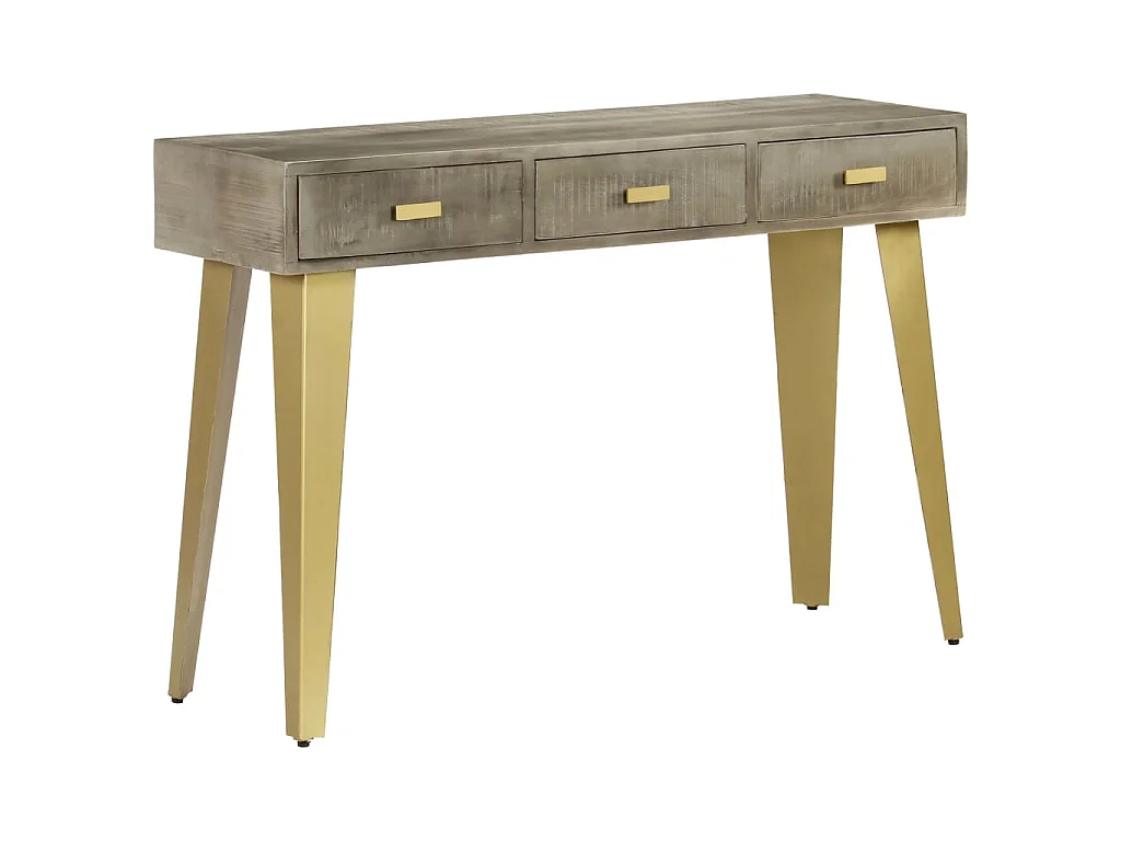 Mesa consola madera maciza de mango con latón gris 110x35x76 cm