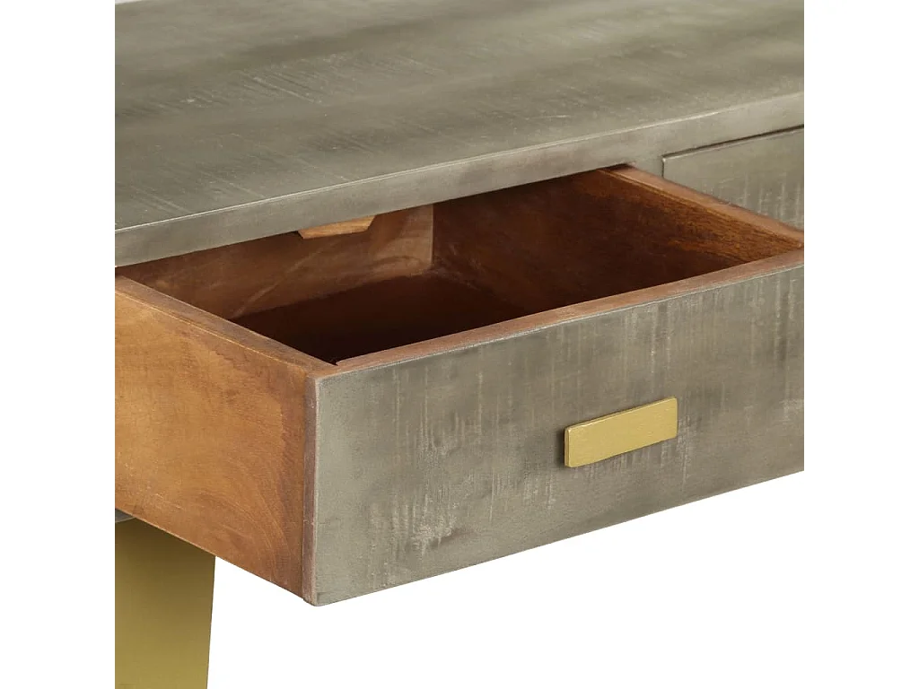 Mesa consola madera maciza de mango con latón gris 110x35x76 cm