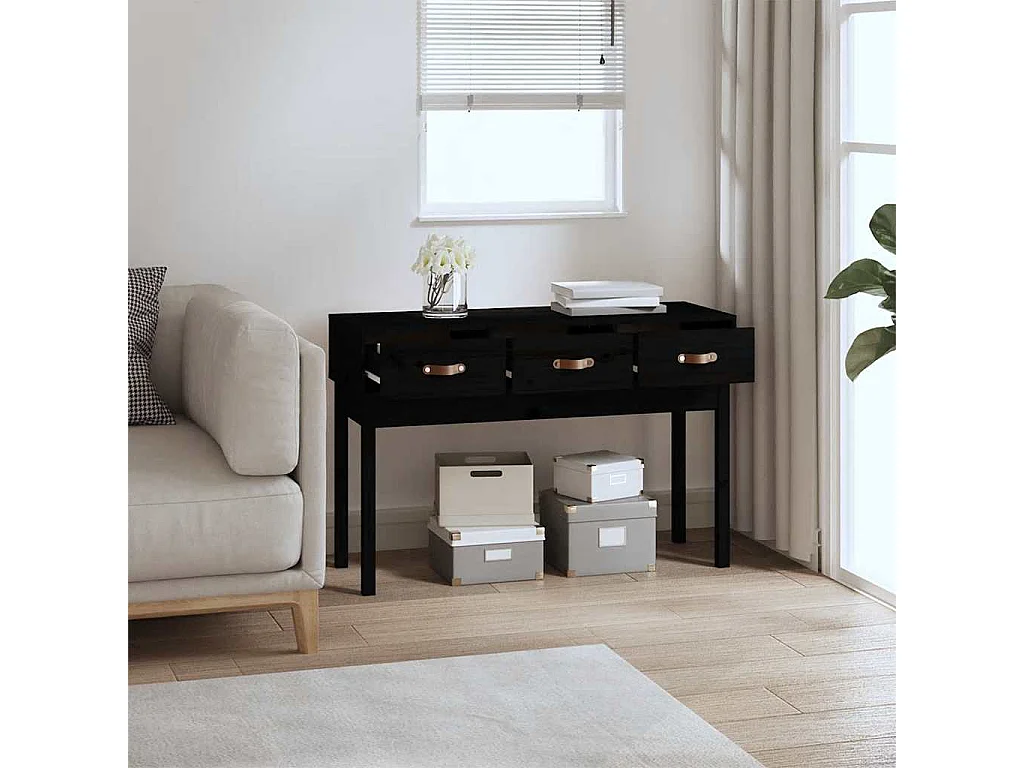 Table console Noir 114x40x75 cm Bois massif de pin