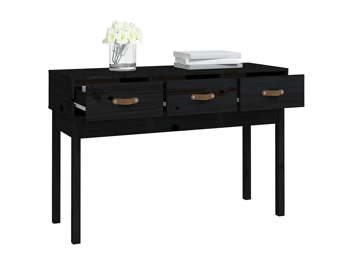 Table console Noir 114x40x75 cm Bois massif de pin