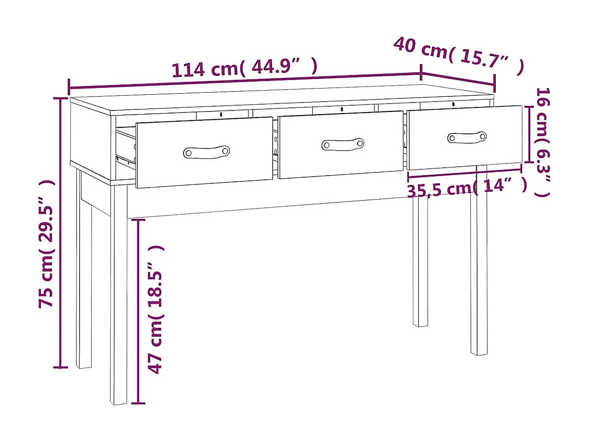 Table console Noir 114x40x75 cm Bois massif de pin