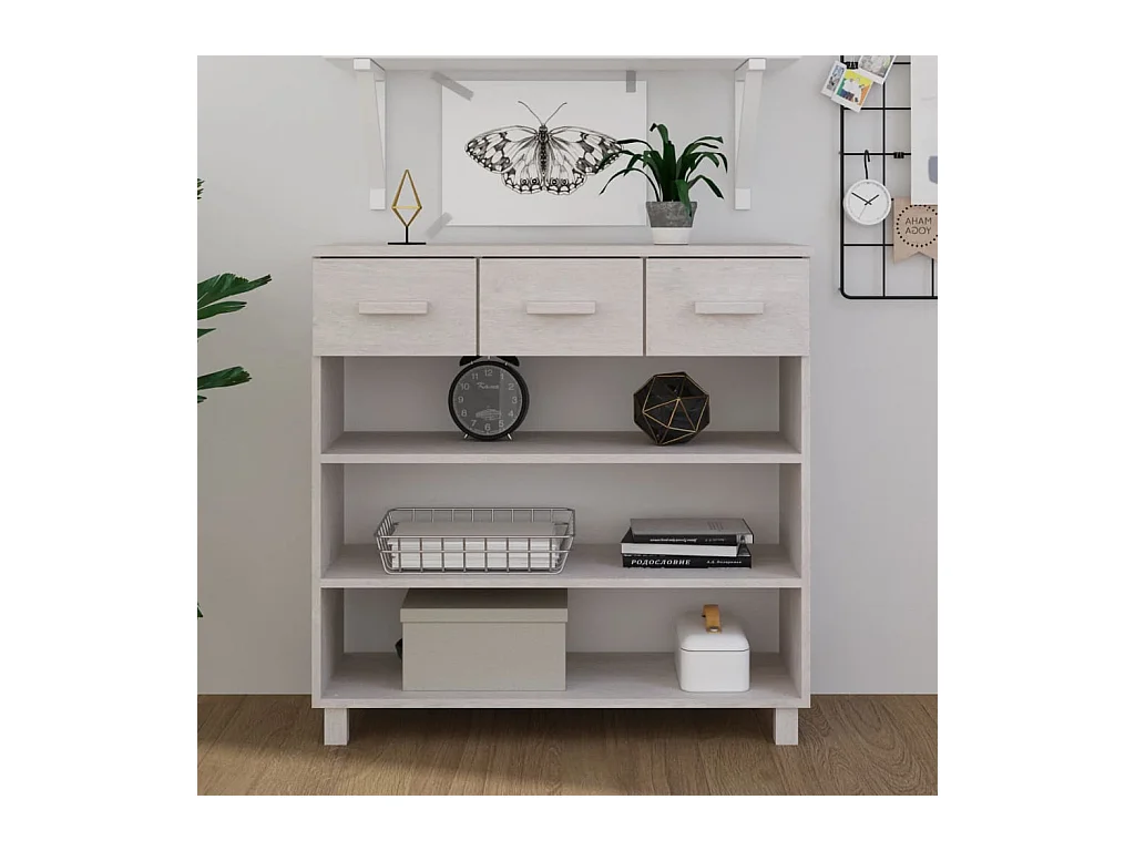 Table console HAMAR Blanc 90x35x90 cm Bois massif de pin