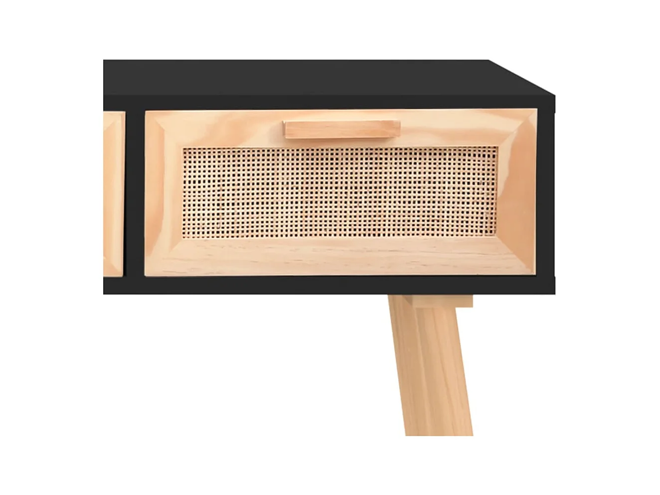 Table console Noir 105x30x75 cm Bois massif pin /rotin naturel