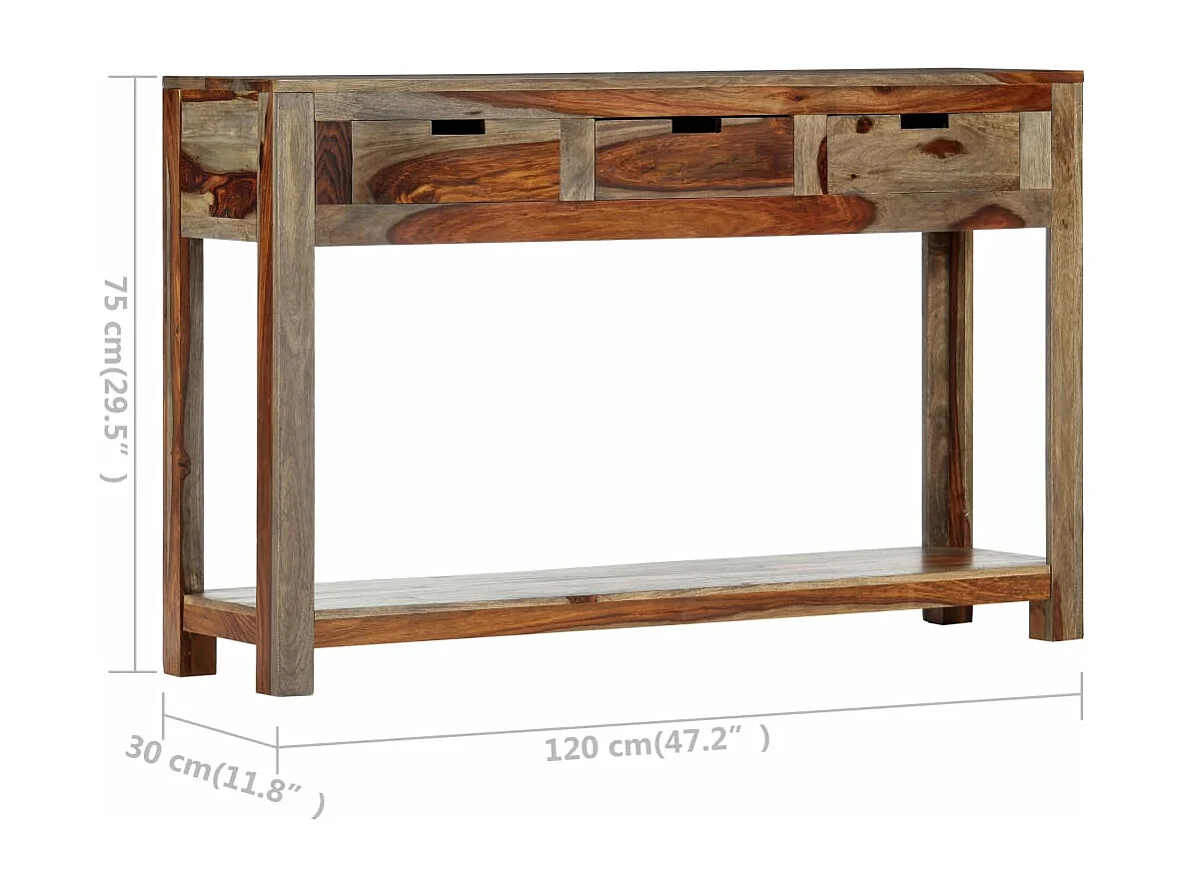 Tavolo Consolle con 3 Cassetti 120x30x75 cm Legno di Acacia